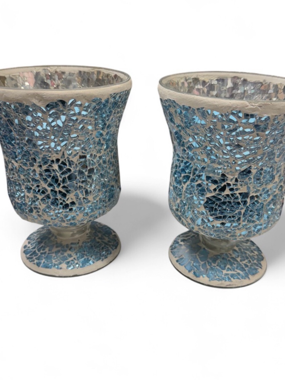 Blue Mosaic Glass Votive Holders - Decorative Home Accent